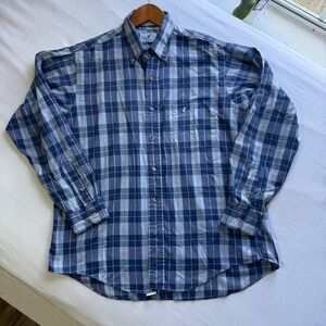 Vintage Flying Scotsman Plaid Button Down Shirt Blue Purple USA Made Duck Logo